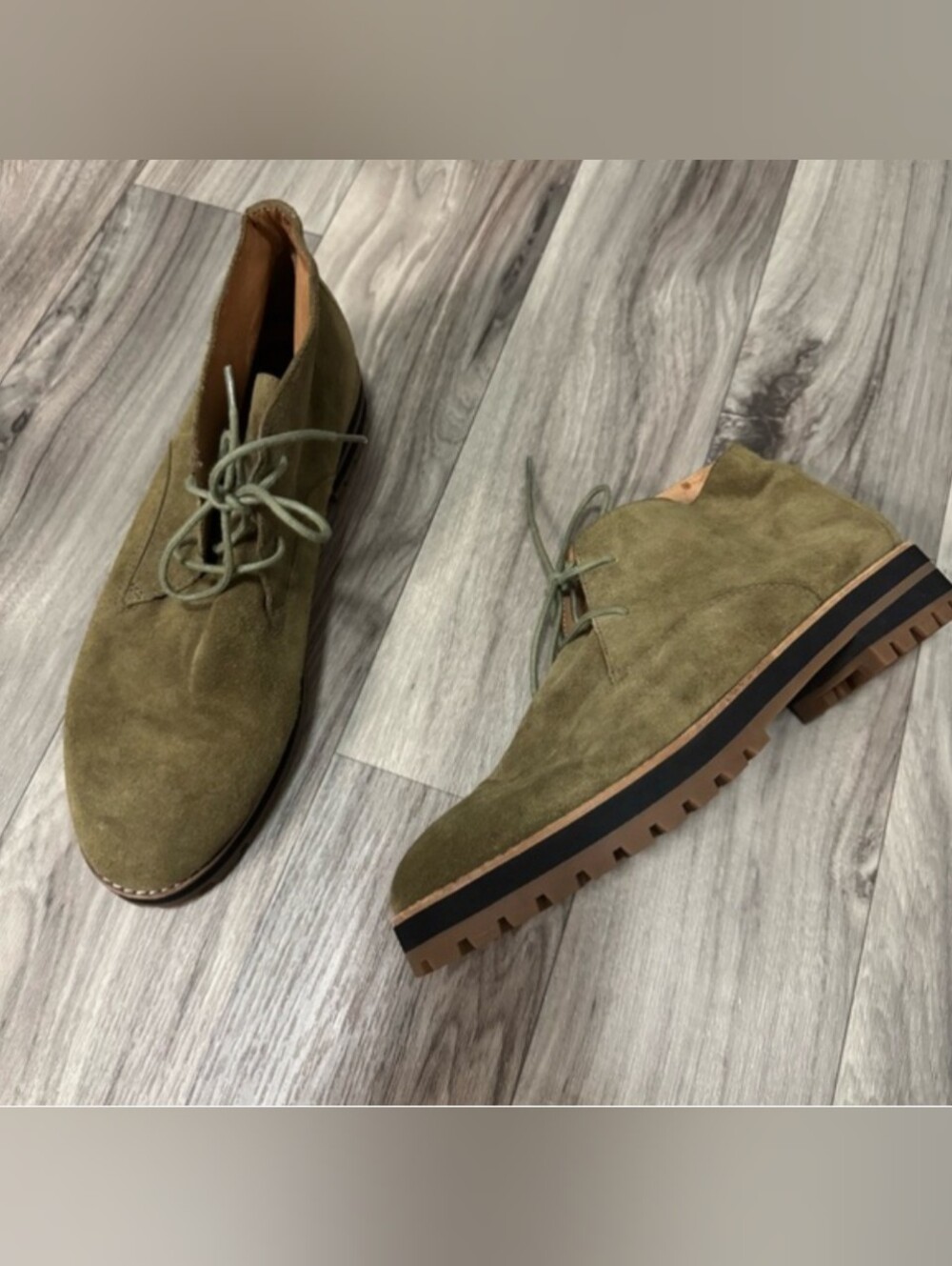 Madewell The Wren Suede Lace Up Rubber Lug Sole Boots in Golden Spinach Size 10